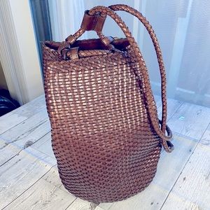 Vintage Eddie Bauer Woven Leather Sling Backpack